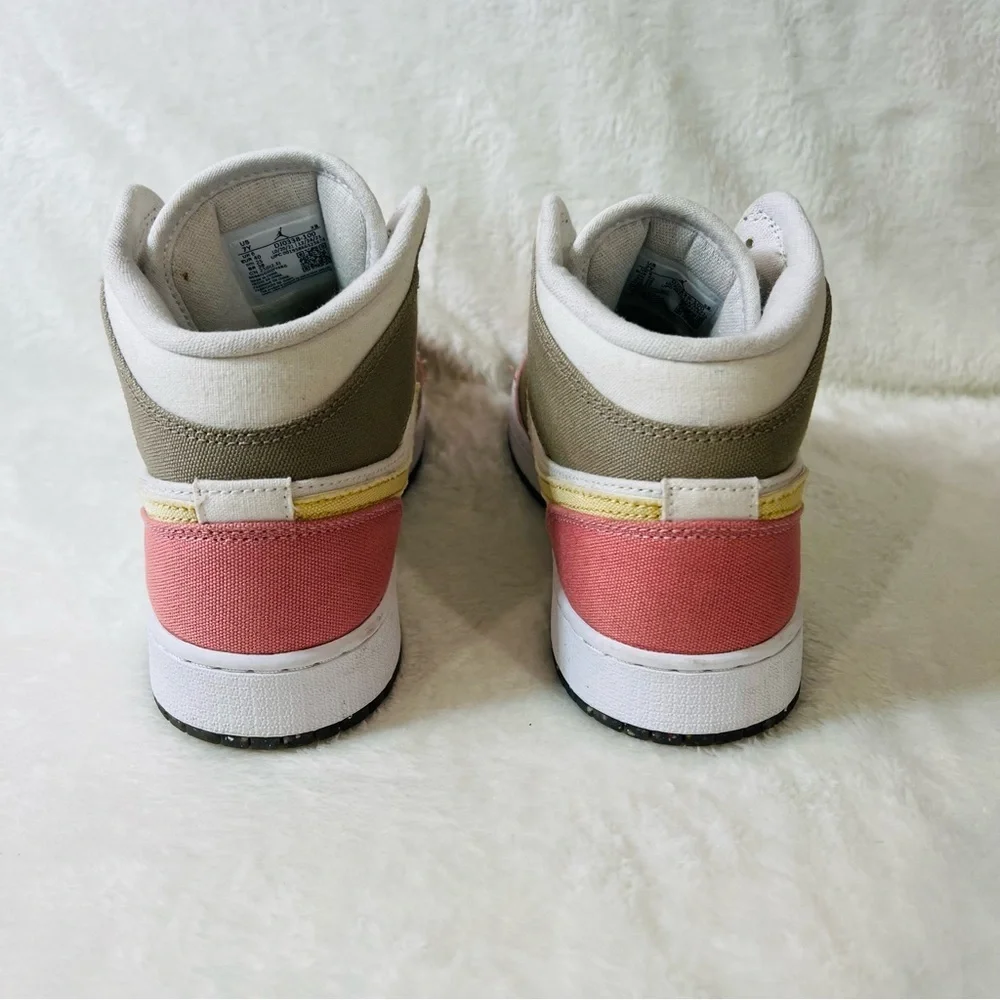 Nike Air Jordan 1 Mid SE GS Pastel Grind DJ0338-100 Pink‎ Green White Yellow 7Y